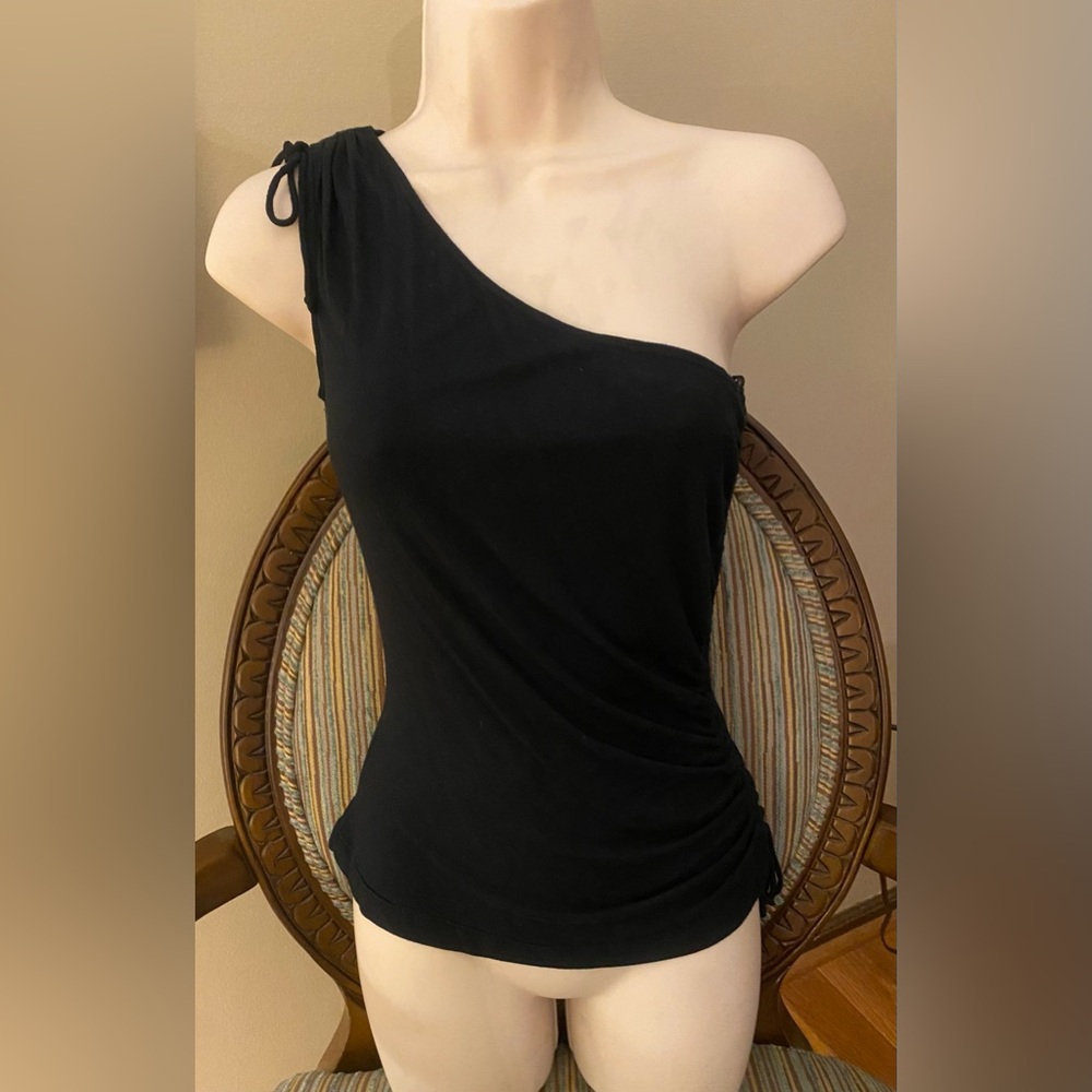 Vintage Bebe One Shoulder Tie Black Top